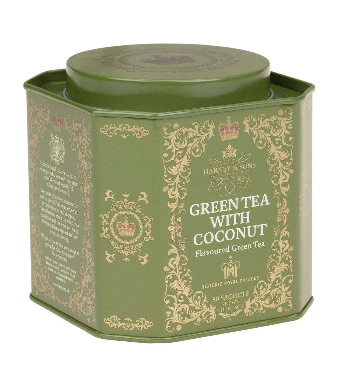 Green Tea with Coconut, Ginger and Vanilla, HRP Tin of 30 Sachets