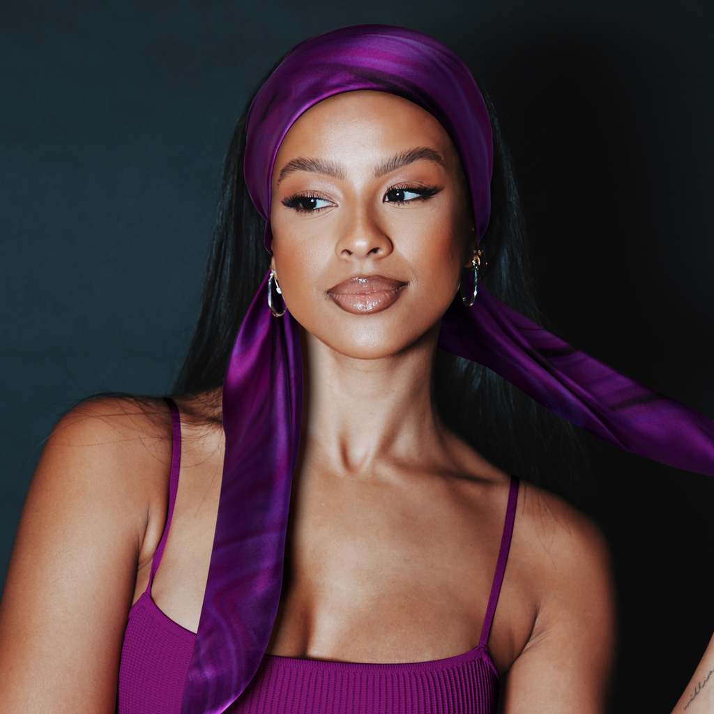 Broadus Collection Headwrap Scarf by Shante & Snoop Dogg, Purple Butterfly