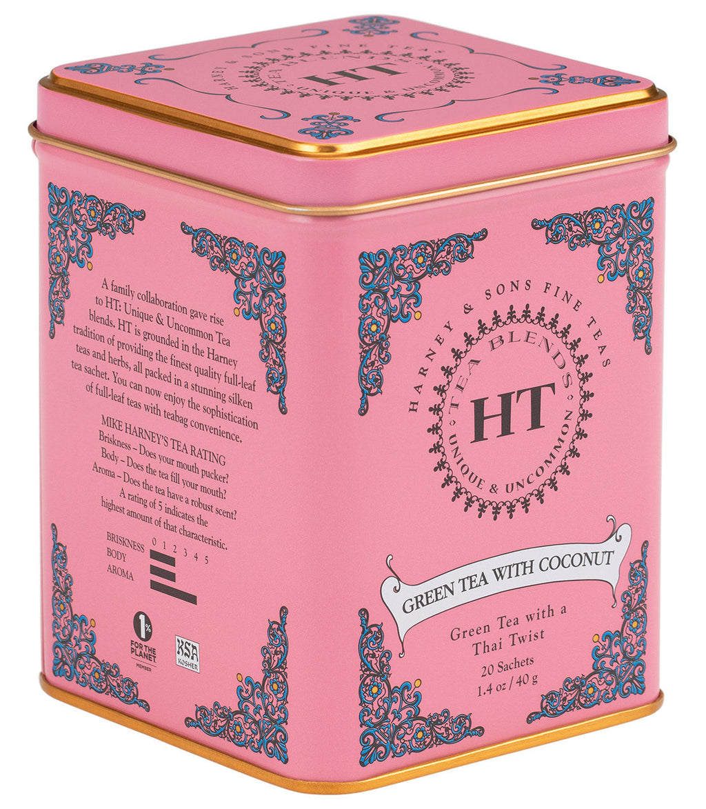 Green Tea with Coconut, HT Tin of 20 Tea Sachets