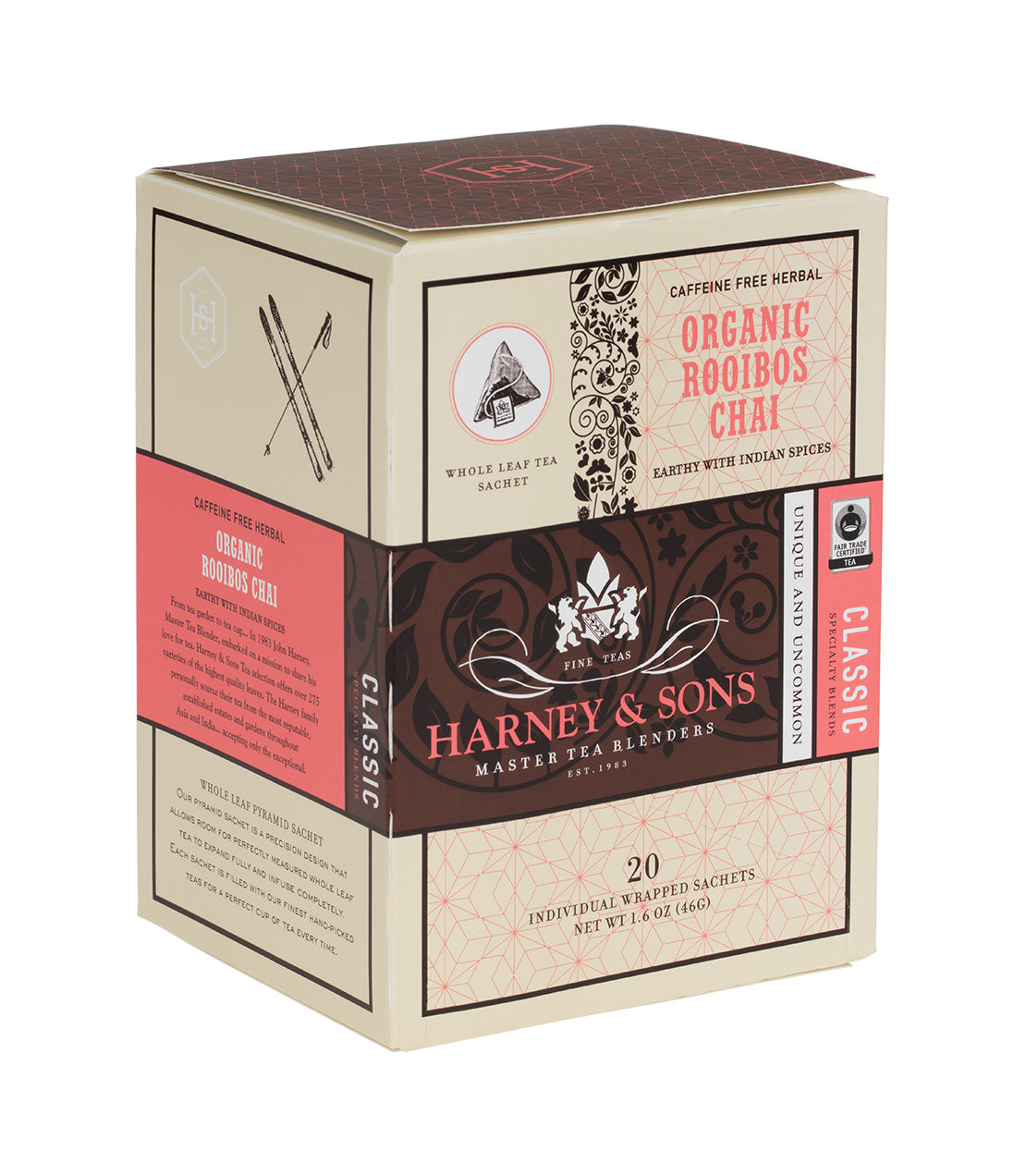 Organic Rooibos Chai, Box of 20 Individually Wrapped Sachets